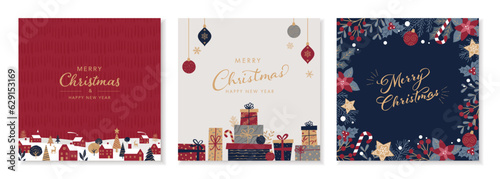 Fotografia クリスマスカードのコレクション。フラットなデザイン。ベクター背景。