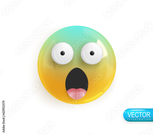Emoji face cold with horror. Emotion Realistic 3d Render. Icon Smile Emoji. Vector yellow glossy emoticons.