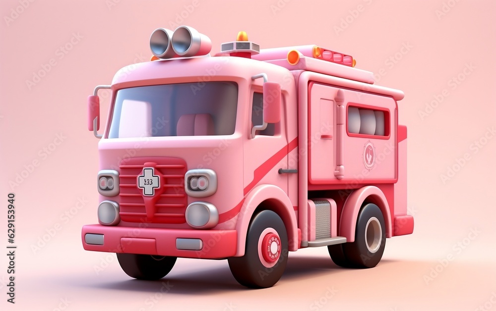 Tiny cute isometric fire truck emoji - Soft design, Generative Ai