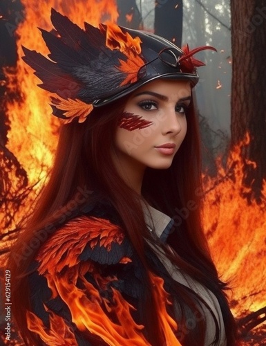 Girl Observing Forest Fire