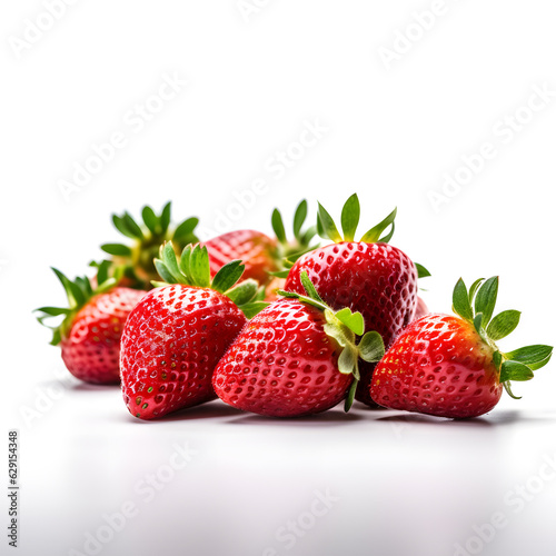 isolated close up of sliced strawberries on a white table