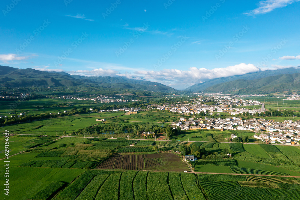 Village and fields in Shaxi, Yunnan, China.