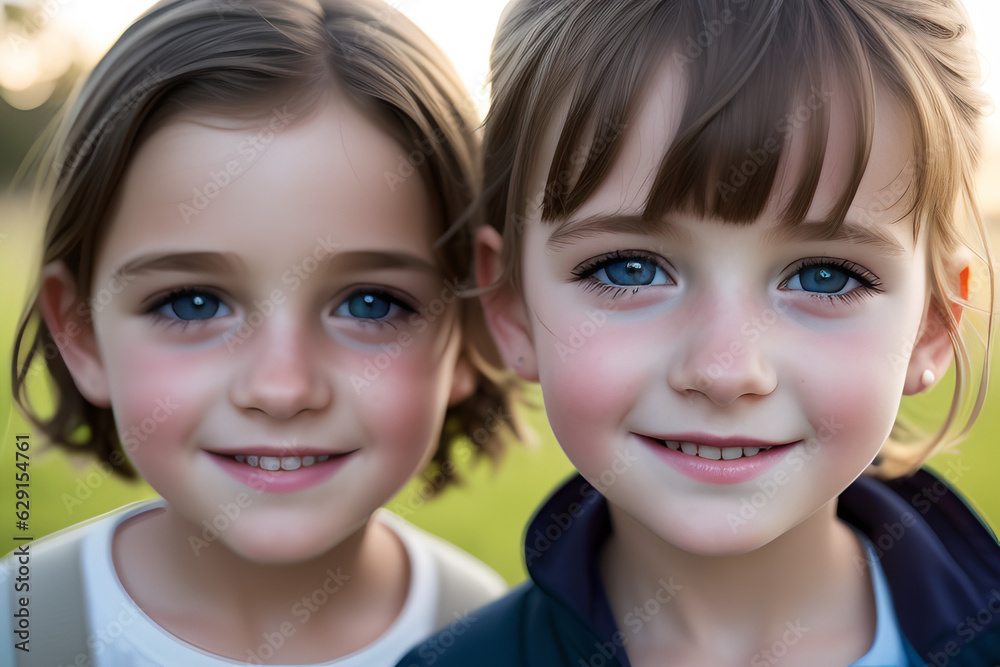 Happy children smiling, siblings, friends Happy children smiling, siblings, friends