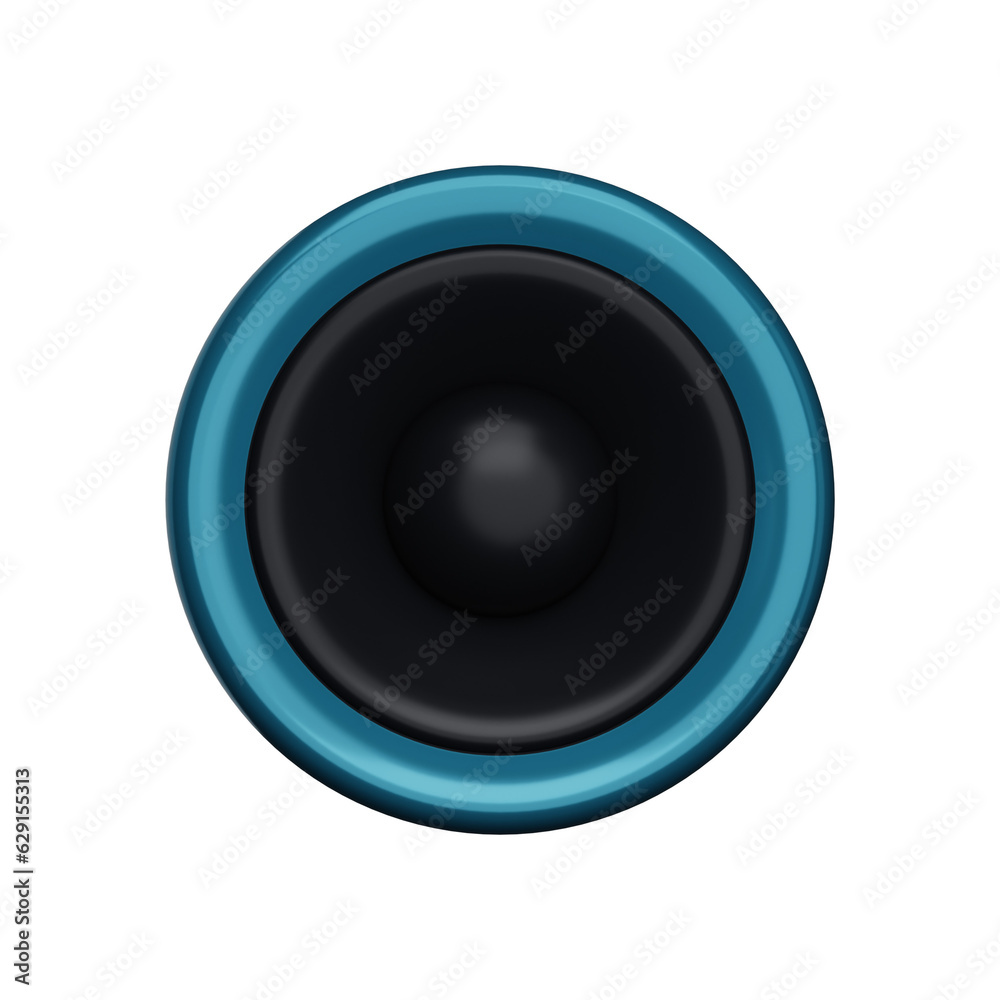 3d. Realistic blue loudspeaker isolated on transparent background.