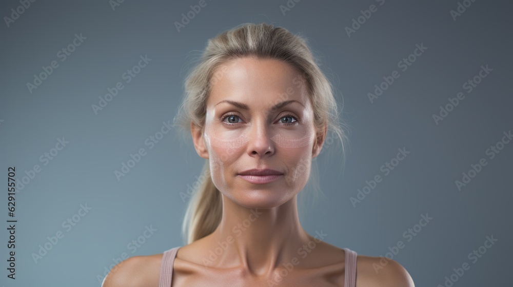 woman's face skin. An attractive, mature woman poses for the camera. promoting anti-aging skincare for dry skin woman's face skin. An attractive, mature woman poses for the camera. promoting anti-aging skincare for dry skin