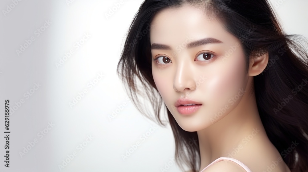Face care, Facial treatment, Cosmetology, beauty and spa, beautiful young asian woman with clean fresh skin on beige background Face care, Facial treatment, Cosmetology, beauty and spa, beautiful young asian woman with clean fresh skin on beige background