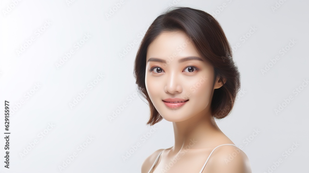 Face care, Facial treatment, Cosmetology, beauty and spa, beautiful young asian woman with clean fresh skin on beige background Face care, Facial treatment, Cosmetology, beauty and spa, beautiful young asian woman with clean fresh skin on beige background
