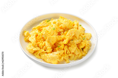 Scrambled eggs for breakfast. Healthy food. isolated on white background