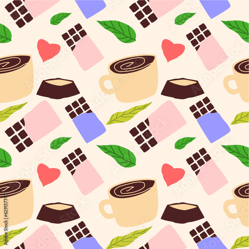 Doodle patisserie pattern. Seamless pattern with desserts, cups, sweets