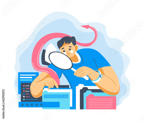 Exploration and analysis, man searching for info