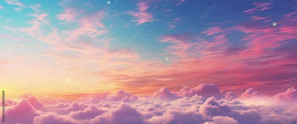 Anamorphic video clouds and sunlight natural landscape at sunset. Colorful sky cloud natural background.