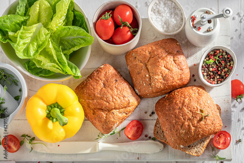 Healthy and delicious buns with ingredients for a sandwich.