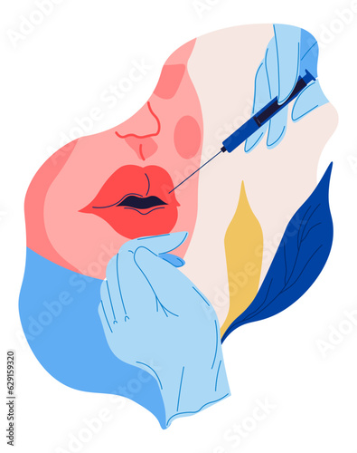 Reshaping and augmentation of lips, botox injection