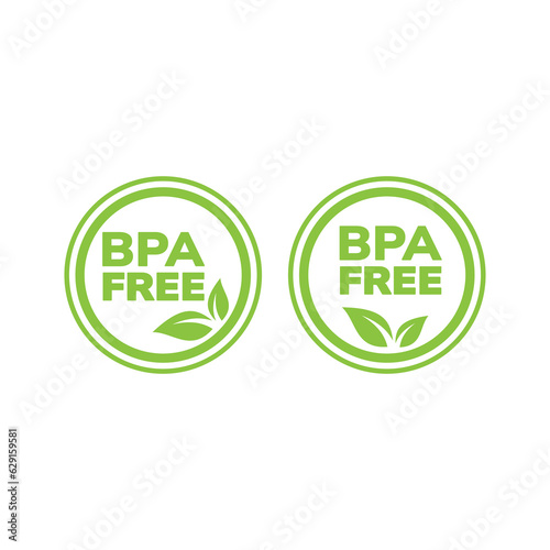BPA free plastic packaging vector sticker. Bpa free circle label with leaf.