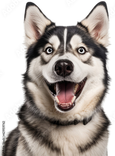 Portrait of husky dog isolated on white background as transparent PNG
