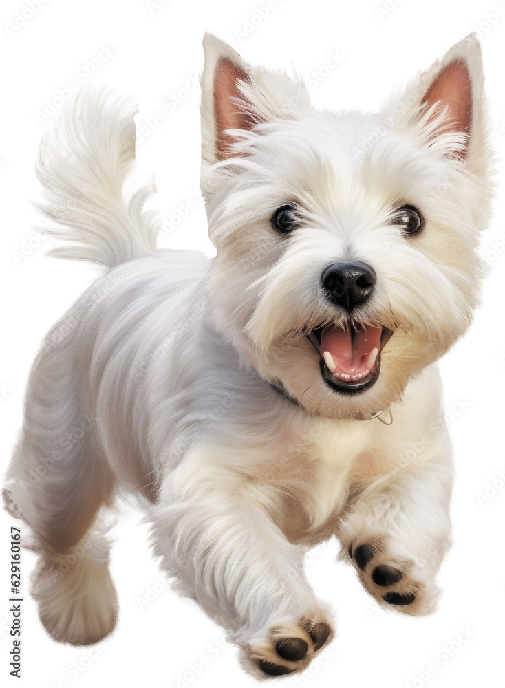 Running highland terrier dog isolated on white background as transparent PNG Running highland terrier dog isolated on white background as transparent PNG