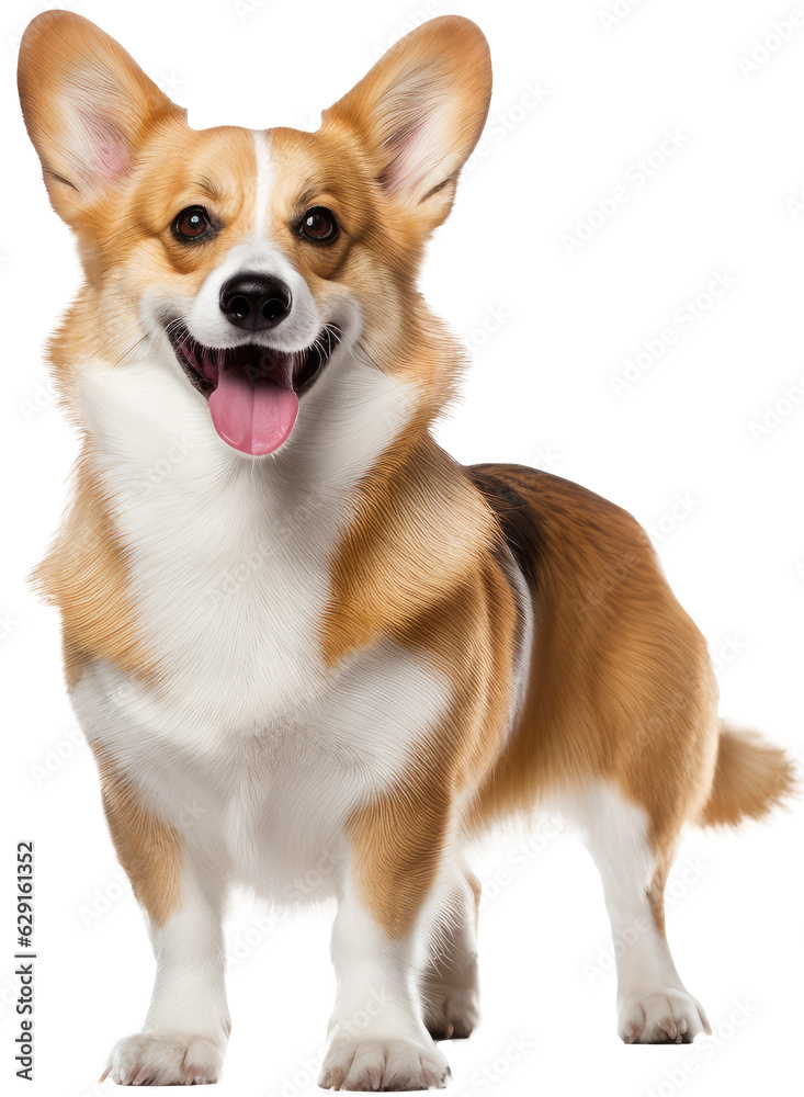 Standing corgi dog isolated on white background as transparent PNG