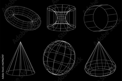 Set of retrofuturistic design elements. geometry, visualization. Vector