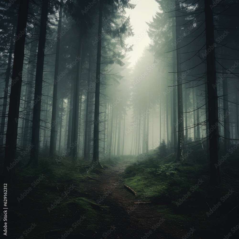 Fototapeta premium scene of a misty forest.
