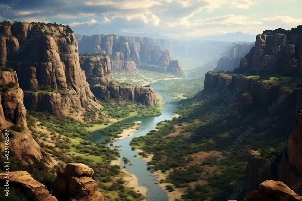 Awe-inspiring panorama of a vast canyon, nature's grandeur on a monumental scale.