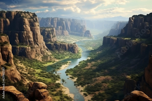 Awe-inspiring panorama of a vast canyon, nature's grandeur on a monumental scale.