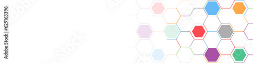 Panoramic view of abstract geometric background with hexagons shape pattern for banner or website header template