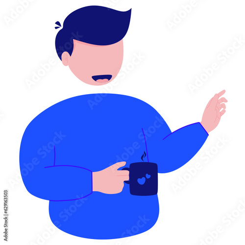 Illustration a man holding a coffee cup in the shape of a heart