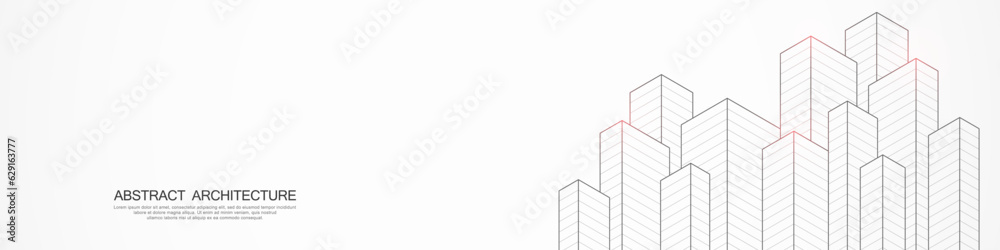 Panoramic view of architectural drawing with building construction for banner or website header template Panoramic view of architectural drawing with building construction for banner or website header template