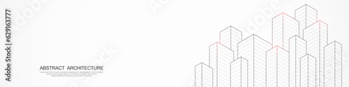 Panoramic view of architectural drawing with building construction for banner or website header template