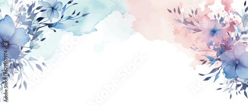 Watercolor art background vector. Wallpaper design with winter flower paint brush line art. Earth tone blue, pink, ivory, beige watercolor Illustration for prints, wall art, cover and invitation.
