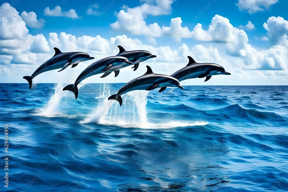 Dolphins Jumping out of Water, creative using generative AI tools Dolphins Jumping out of Water, creative using generative AI tools