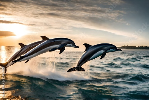 Dolphins Jumping out of Water, creative using generative AI tools © Mehram