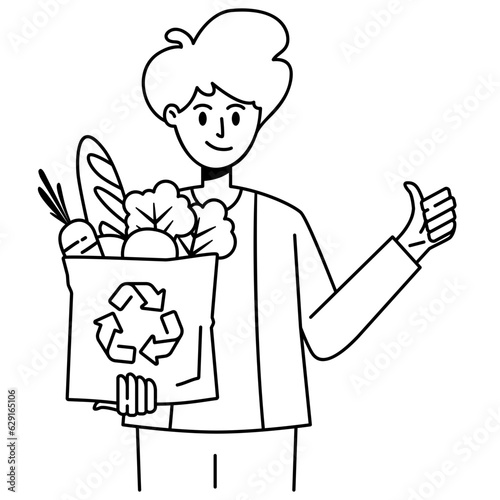 man holding a grocery bag in his hands