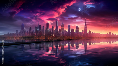 futuristic cityscape with a gradient background , cyberpunk aesthetic.