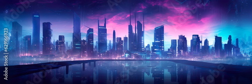 futuristic cityscape with a gradient background   cyberpunk aesthetic.