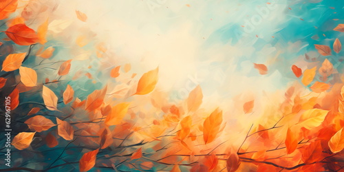 background with autumnal colors, showcasing the beauty of falling leaves and the coziness of a harvest season. photo