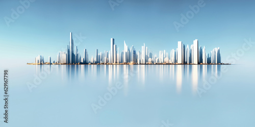 Modern City 3D render view. Minimalist modern architecture 