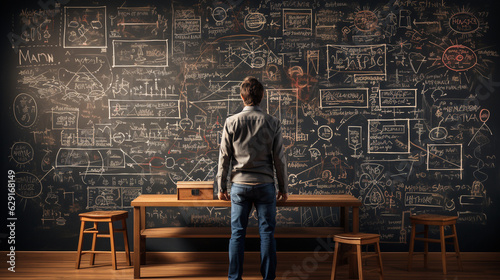 A teacher at a blackboard, drawing mathematical equations with enthusiasm  photo