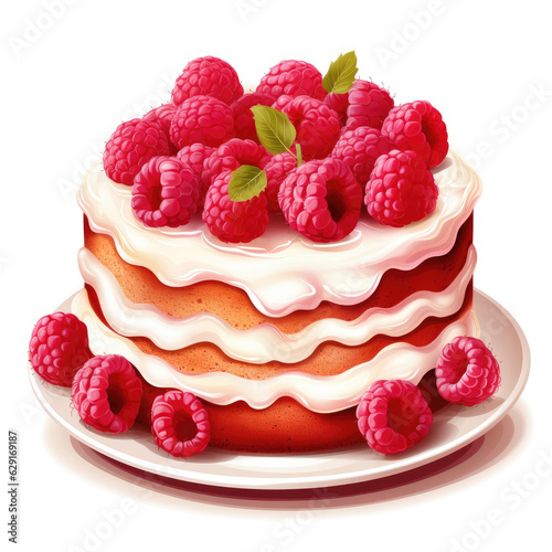 Raspberries cake clipart, isolated on white background