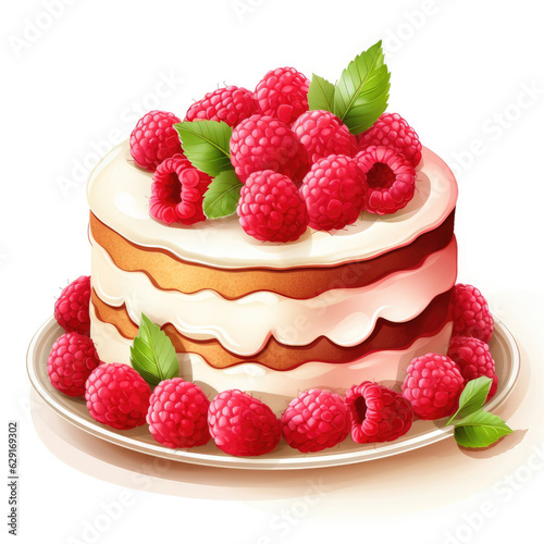Raspberries cake clipart, isolated on white background