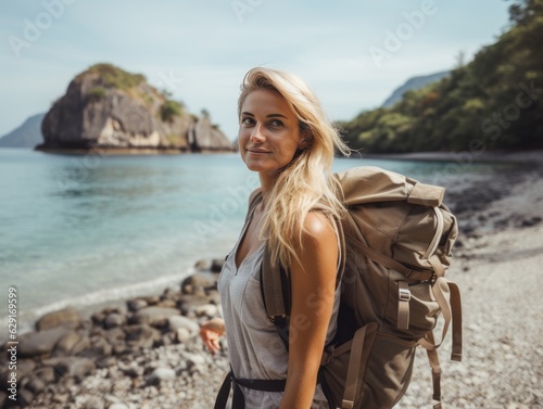Blonde girl travel to indonesia Generative ai