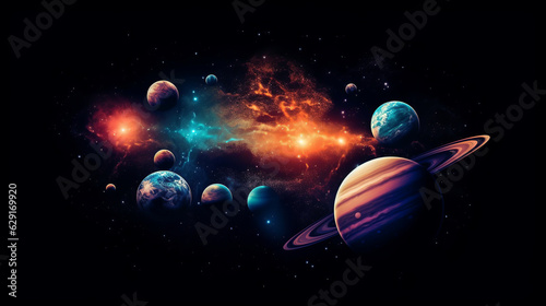 Cosmic Harmony  Planets Together Amidst Galaxies and Space. Planet   in the Cosmic Expanse. generative  ai