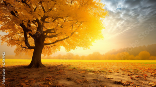 Beautiful autumn tree with with yellow leaves