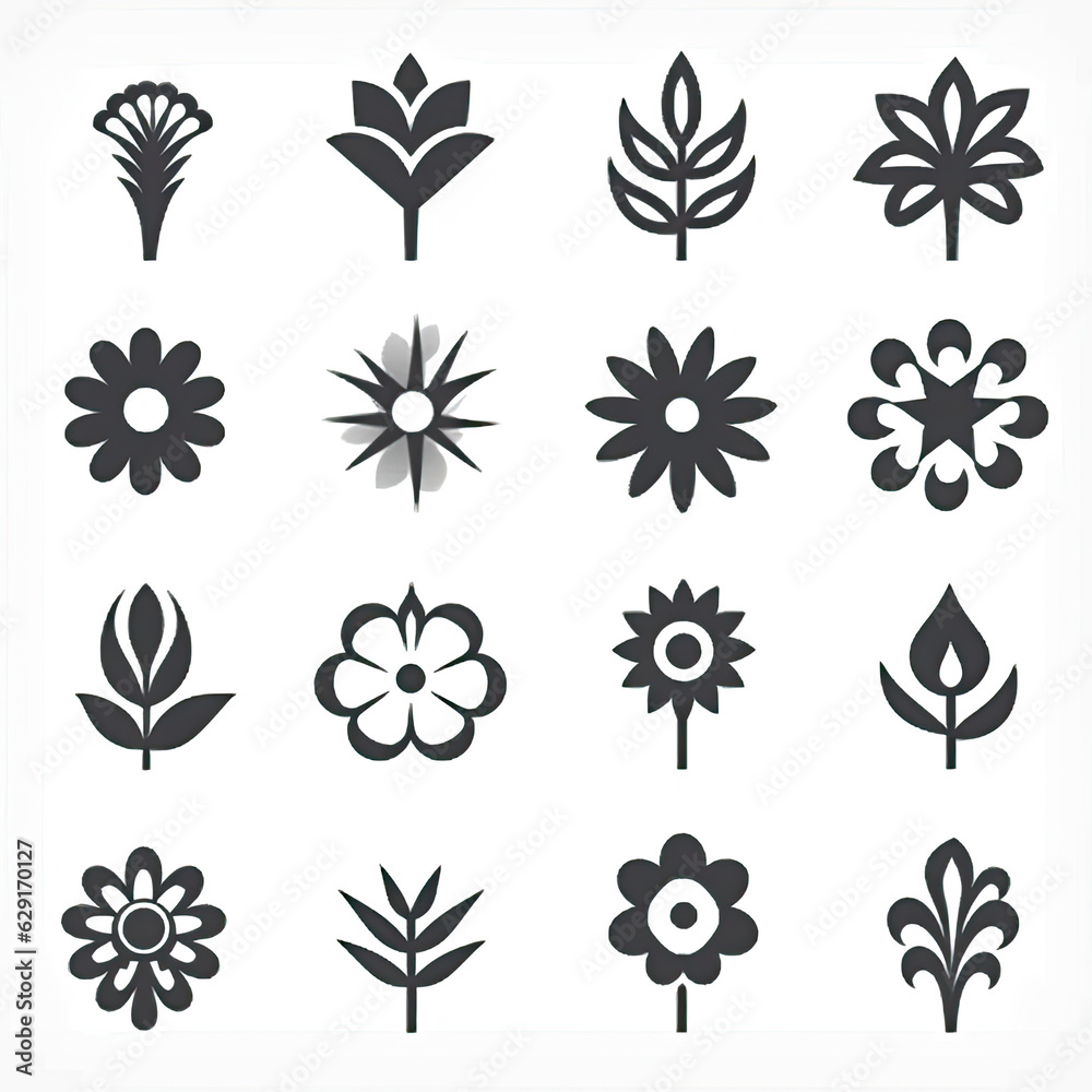 Flower icons set, Vector,Flowers icons flat monochromatic on flat white background , black and white Flower icons set, Vector,Flowers icons flat monochromatic on flat white background , black and white