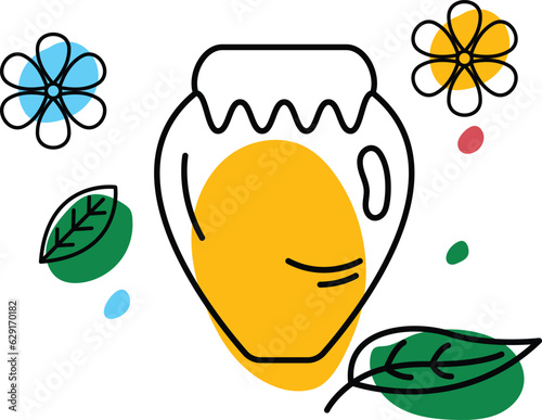 there is a vase with a flower and a leaf on it