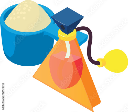 Washing concept icon isometric vector. Washing powder in measuring spoon, perfume. Housework concept