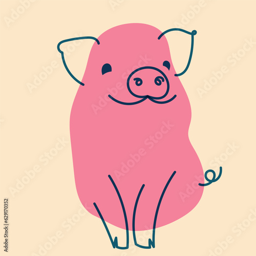 Pink, fancy pig. Avatar, badge, poster, logo templates, print. Vector illustration in flat cartoon style
