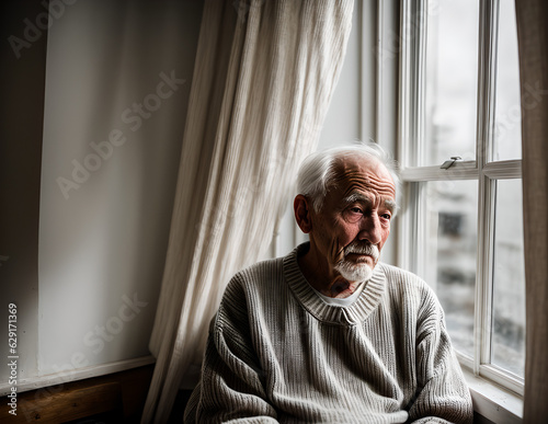 Old man alone in the twilight home
