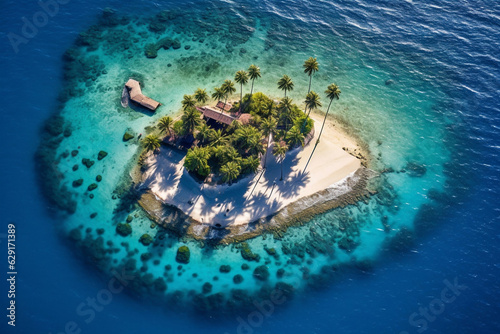 House on a tiny island in the ocean, generative ai © darekb22
