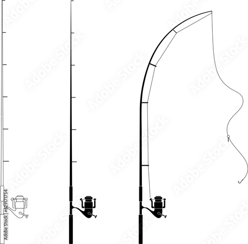 outline silhouette fishing rod icon set